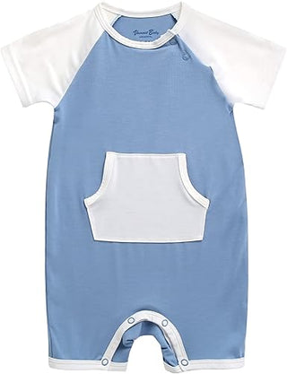 Vaenait Baby Blue w/ White Pocket Romper