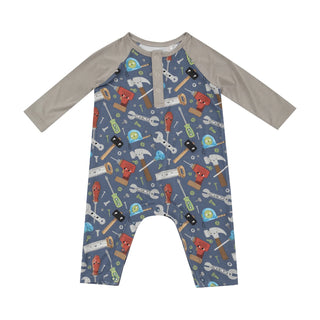 Angel Dear Raglan Henley L/S Romper - Happy Tool Box