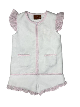 Girls 2Pc Pink Striped Terry Short Set