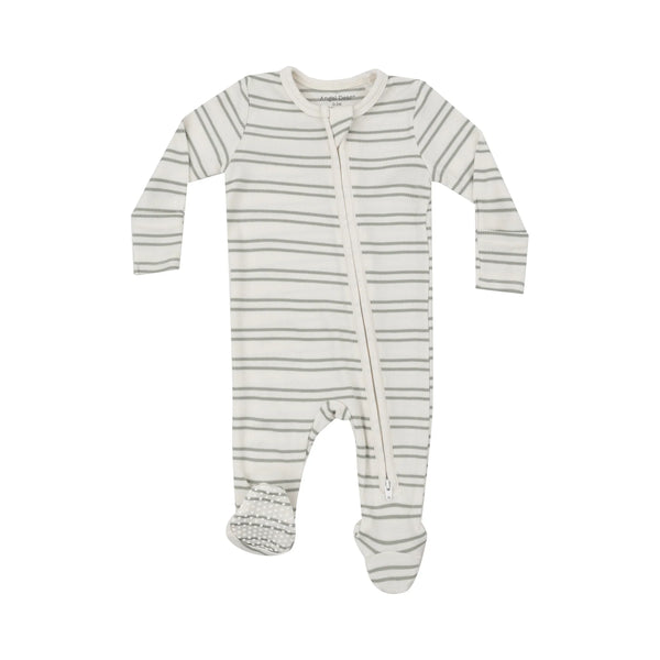 Angel Dear 2 Way Zipper Footie - Ribbed Stripe Desert Sage