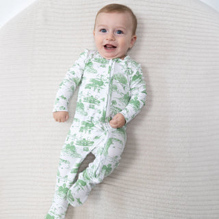 2-Way Zip Romper - Golf Toile Green