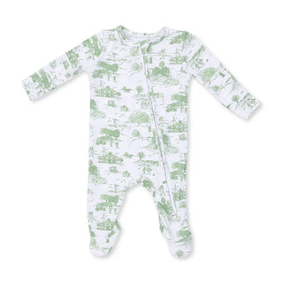 2-Way Zip Romper - Golf Toile Green