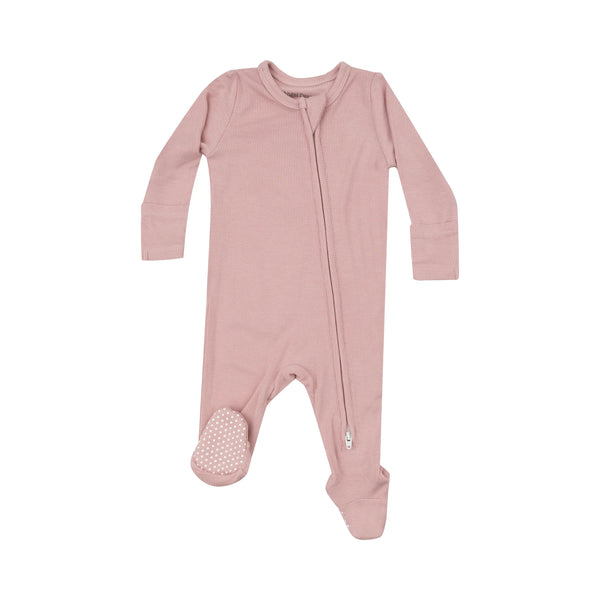 Angel Dear 2 Way Zipper Footie - Ribbed Silver Pink
