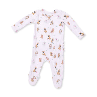 2-Way Zipper Ruffle Back Footie - Bestie Dogs Pink
