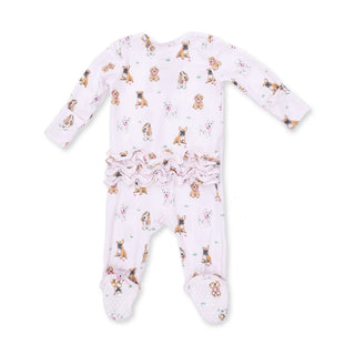 2-Way Zipper Ruffle Back Footie - Bestie Dogs Pink