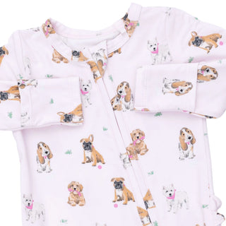 2-Way Zipper Ruffle Back Footie - Bestie Dogs Pink