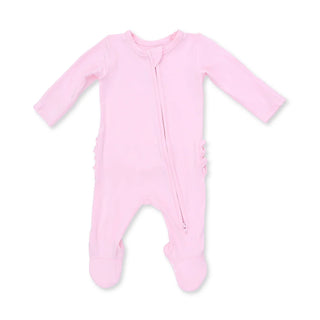 2-Way Zipper Ruffle Back Footie - Solid Pink A Boo