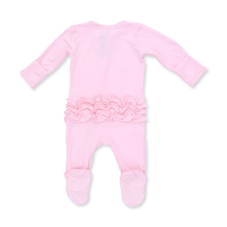 2-Way Zipper Ruffle Back Footie - Solid Pink A Boo