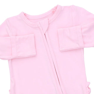 2-Way Zipper Ruffle Back Footie - Solid Pink A Boo