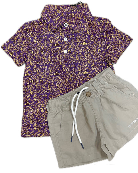 Meripex Purple/Gold Printed Dri Fit Tiger Polo