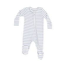 Angel Dear 2 Way Zipper Footie - French Stripe Dusty Rib Blue