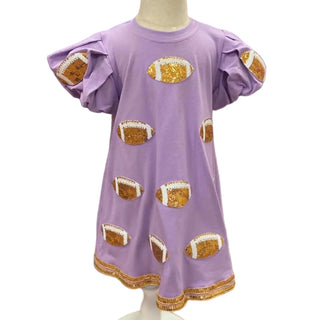 Lavender Sequin Football Bubble Sleeve A-Line Dress