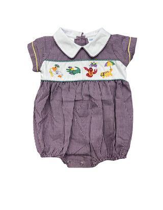 Lulu Bebe Mardi Gras Emb Animal Gingham Bubble