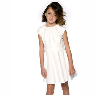 Hannah Banana White Fit and Flare Dress with Pleated Neckline