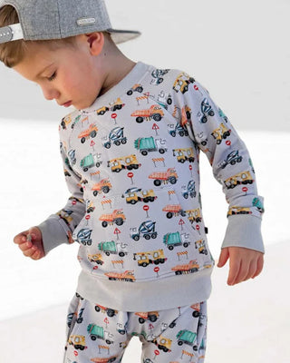 Lev Baby Mark Sweatshirt - Construction Trucks