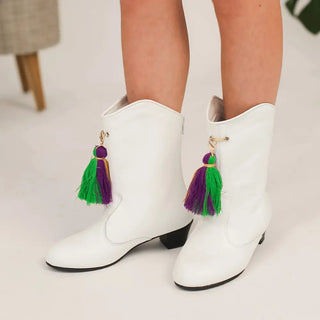 Blended Spirit KIDS Majorette White Mardi Gras Marching Boots