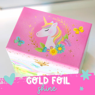 Floral Unicorn Musical Jewelry Box - Double Drawer
