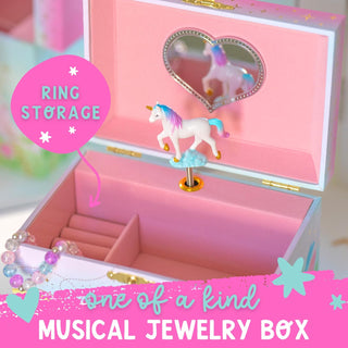 Floral Unicorn Musical Jewelry Box - Double Drawer