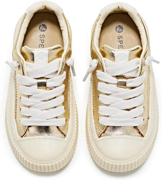 Sperry Kids Amelia Retro Trainer in gold, front view