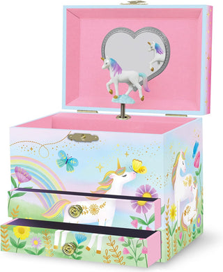 Floral Unicorn Musical Jewelry Box - Double Drawer