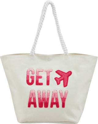 Mud Pie Tote White Boucle - GET AWAY
