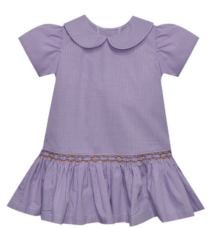 Southern Saturday Tiger Purple/Gold Smocked Dress