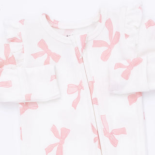 Pretty Bows - 2 Way Ruffle Sleeve Zipper Footie