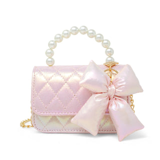 Zomi Gems shiny quilted fluffy bow kids handbag in pink