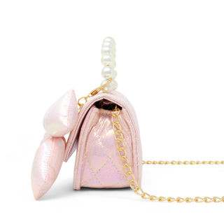 Fluffy bow handbag pearl handle and puffy bow detail