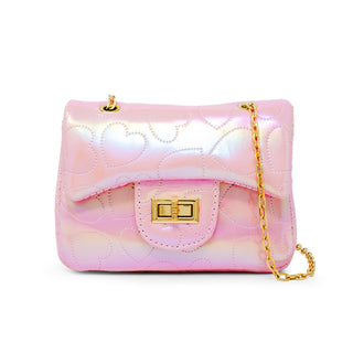 Zomi Gems Shiny Dotted Heart classic handbag in iridescent pink
