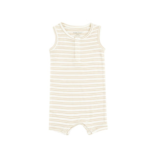 Angel Dear Oxford Tan Rib Striped Shortie Sleeveless Romper