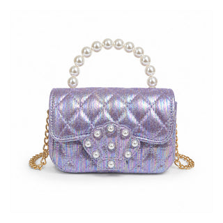 Zomi Gems pearl handle seashell quilted kids handbag in iridescent purple