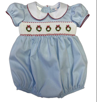 Girl Rosie Wreath Smocked Waist Bubble w/ Peter Pan Collar