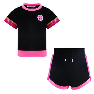 Dollfaced Kids Black Smiley Neon Rainbow Short Set