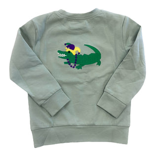 Lulu Bebe Green Mardi Gras Embroidered Gator L/S Shirt