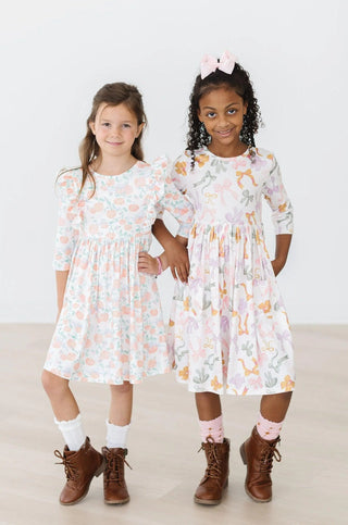 Mila & Rose Boho Bows 3/4 Sleeve Pocket Twirl Dress