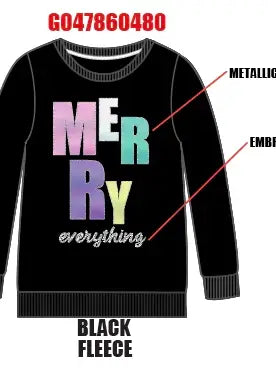 Merry Everything Metallic 3D Embroidery Tween Sweatshirt