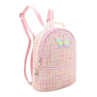 Pink Tweed Pearl Handle Butterfly Mini Backpack