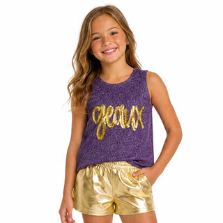 Belle Cher Geaux Purple Sequin Tank Top