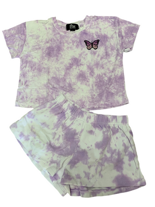 2Pc Purple Tie Dyed Butterfly Short Set