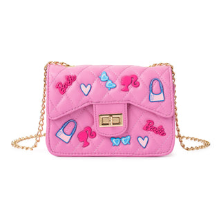 Barbie Classic Quilted kids handbag with charms in pink, front view