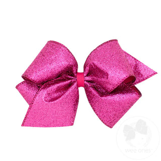 Glitter Grosgrain Overlay Bow - Fuchsia