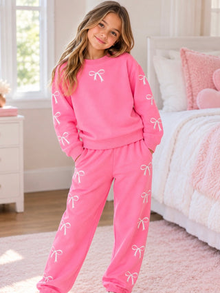 iScream Pink Embroidered Bows Sweatshirt & Sweatpants Set
