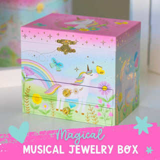 Floral Unicorn Musical Jewelry Box - Double Drawer