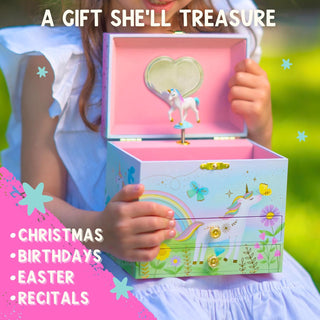 Floral Unicorn Musical Jewelry Box - Double Drawer