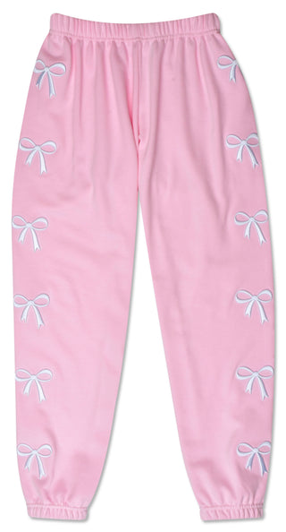 Pink Embroidered Bows Sweatshirt & Sweatpants Set