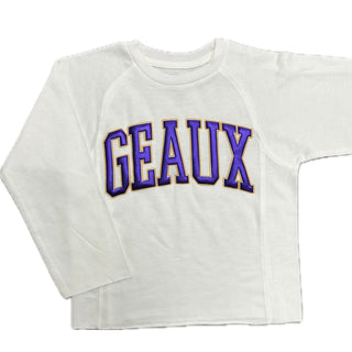 Custom Edgy Graphic Sweatshirt: GEAUX - Metallic Purple/Gold