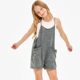 Two Pocket Mineral Wash Overall Romper / Onesie - Charcoal