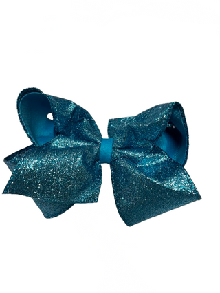 Glitter Grosgrain Overlay Bow - Turquoise