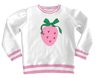 Azarhia White Glitter Strawberry Valentine Hearts L/S Tee